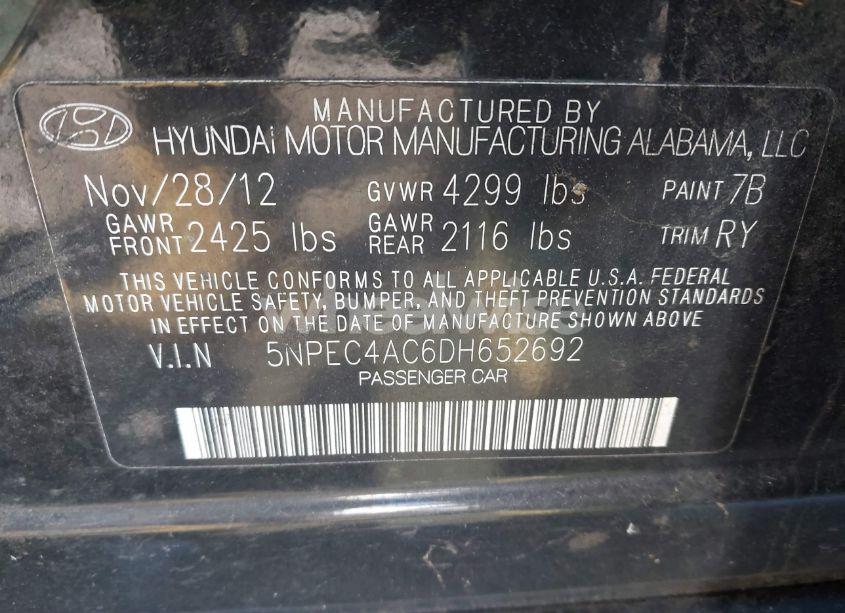 Photo 9 of 2013 Hyundai Sonata SE (VIN 5NPEC4AC6DH652692)