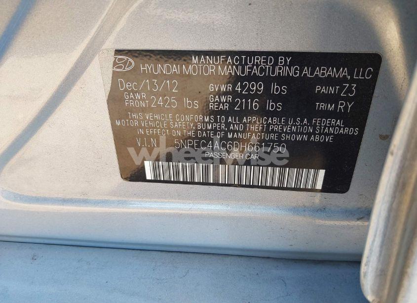 Photo 9 of 2013 Hyundai Sonata SE (VIN 5NPEC4AC6DH661750)