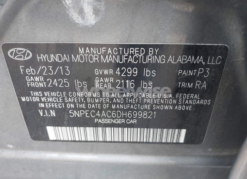 Photo 9 of 2013 Hyundai Sonata LIMITED (VIN 5NPEC4AC6DH699821)