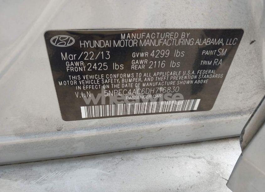 Photo 9 of 2013 Hyundai Sonata LIMITED (VIN 5NPEC4AC6DH716830)