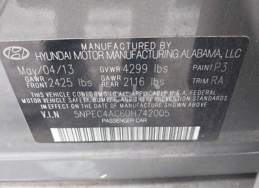 Photo 9 of 2013 Hyundai Sonata SE (VIN 5NPEC4AC6DH742005)