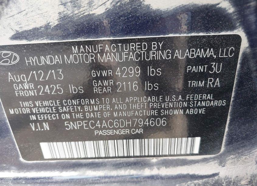 Photo 9 of 2013 Hyundai Sonata LIMITED (VIN 5NPEC4AC6DH794606)