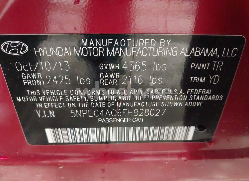 Photo 9 of 2014 Hyundai Sonata LIMITED (VIN 5NPEC4AC6EH828027)