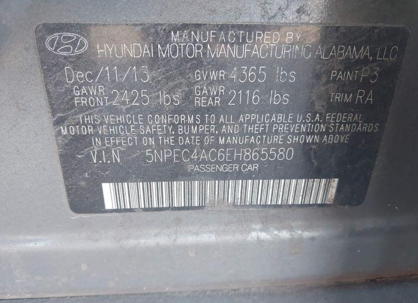 Photo 9 of 2014 Hyundai Sonata SE (VIN 5NPEC4AC6EH865580)
