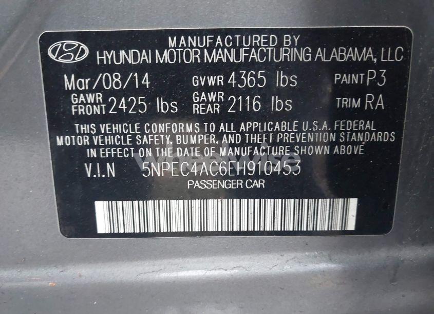 Photo 9 of 2014 Hyundai Sonata SE (VIN 5NPEC4AC6EH910453)