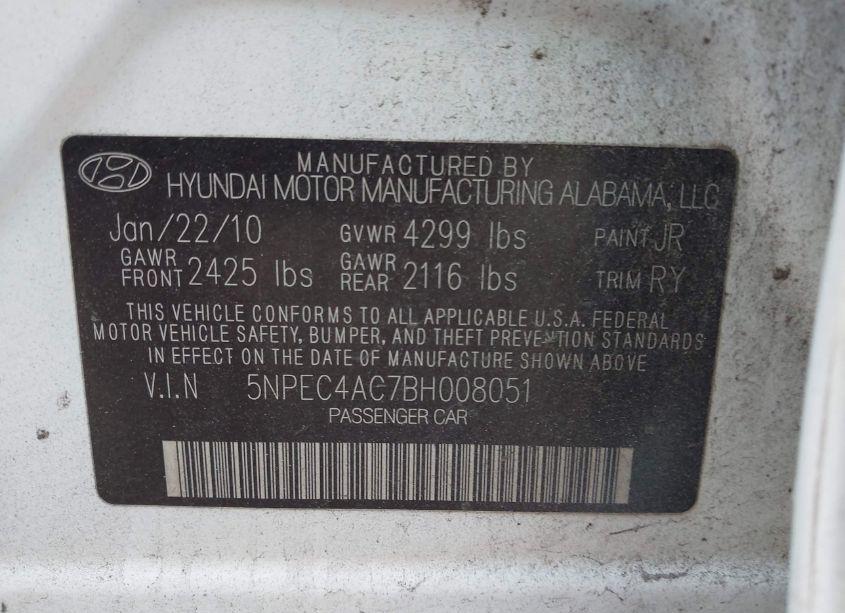 Photo 9 of 2011 Hyundai Sonata LIMITED (VIN 5NPEC4AC7BH008051)