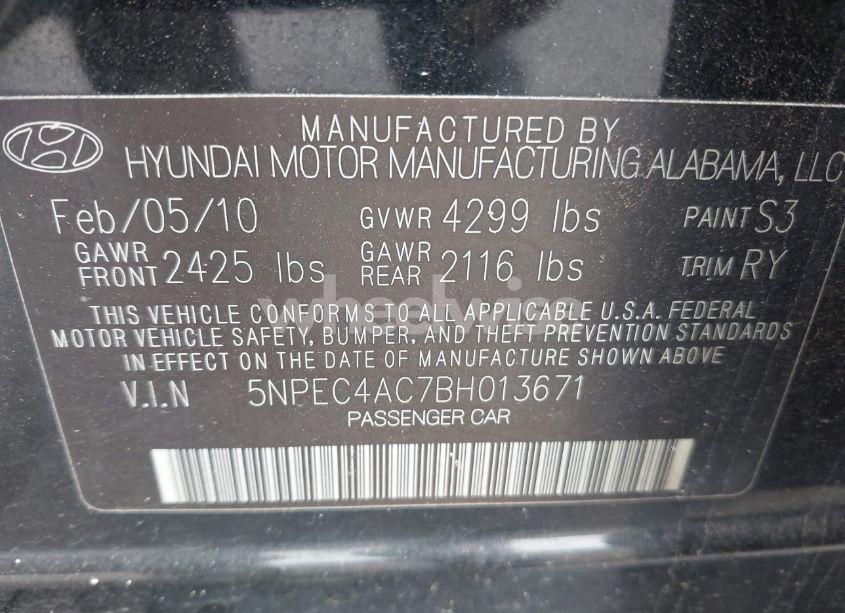 Photo 9 of 2011 Hyundai Sonata SE (VIN 5NPEC4AC7BH013671)