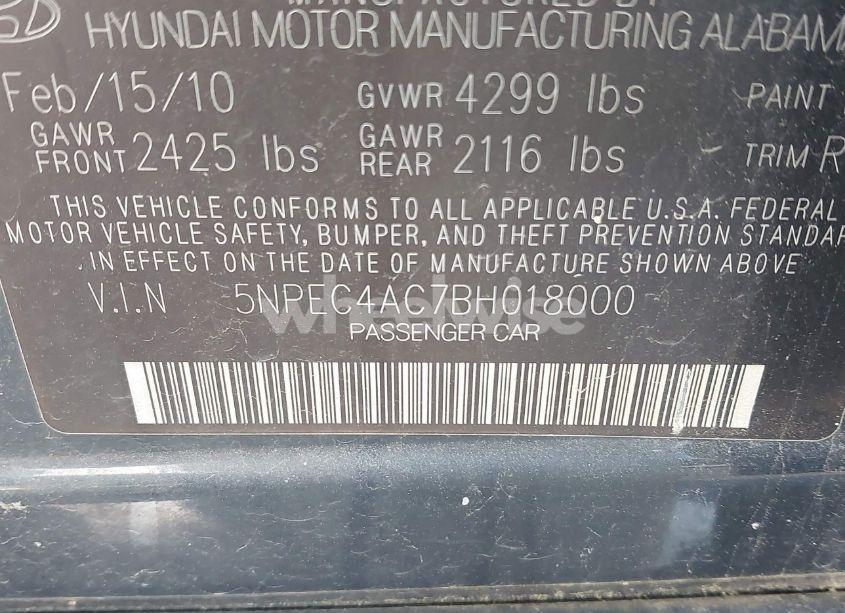 Photo 9 of 2011 Hyundai Sonata LIMITED (VIN 5NPEC4AC7BH018000)