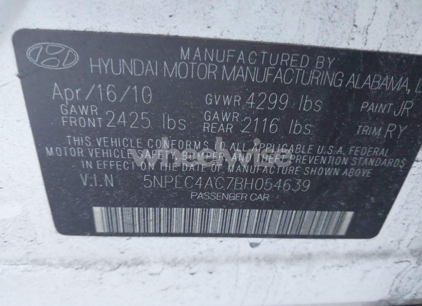 Photo 9 of 2011 Hyundai Sonata SE (VIN 5NPEC4AC7BH054639)