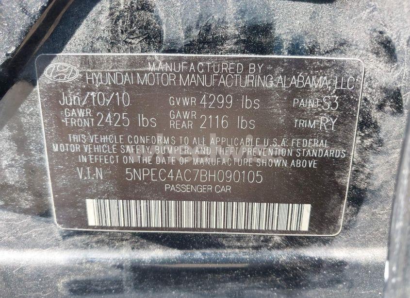 Photo 9 of 2011 Hyundai Sonata SE (VIN 5NPEC4AC7BH090105)