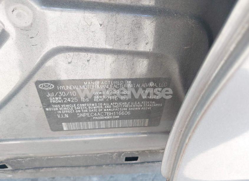Photo 9 of 2011 Hyundai Sonata LIMITED (VIN 5NPEC4AC7BH116606)