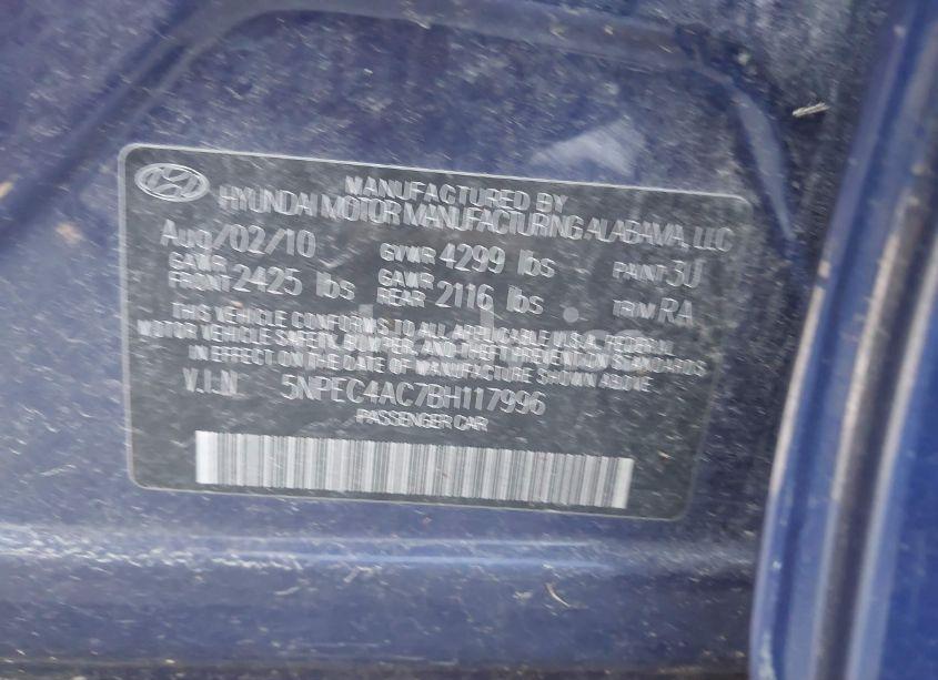 Photo 9 of 2011 Hyundai Sonata LIMITED (VIN 5NPEC4AC7BH117996)