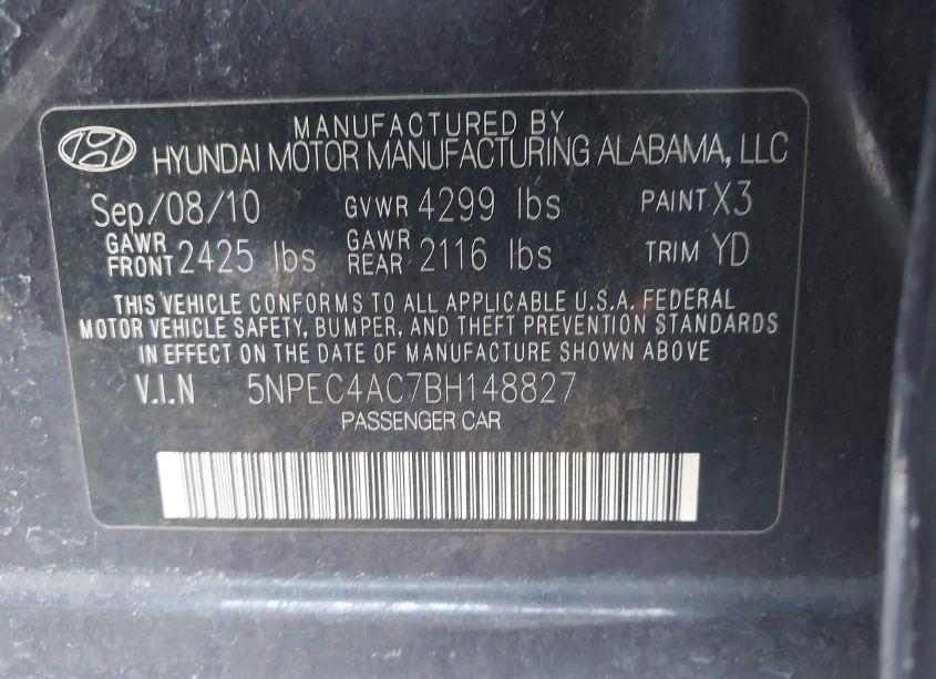 Photo 9 of 2011 Hyundai Sonata LIMITED (VIN 5NPEC4AC7BH148827)