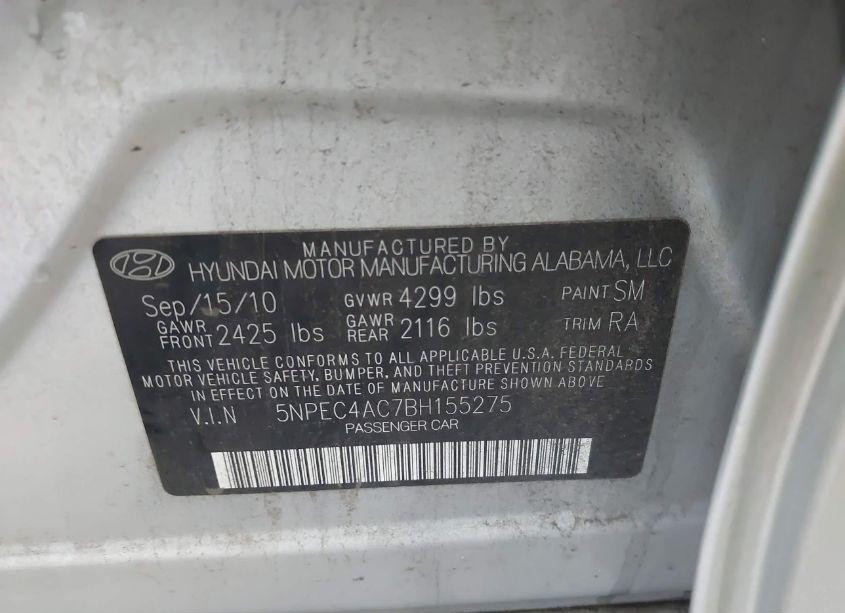 Photo 9 of 2011 Hyundai Sonata LIMITED (VIN 5NPEC4AC7BH155275)