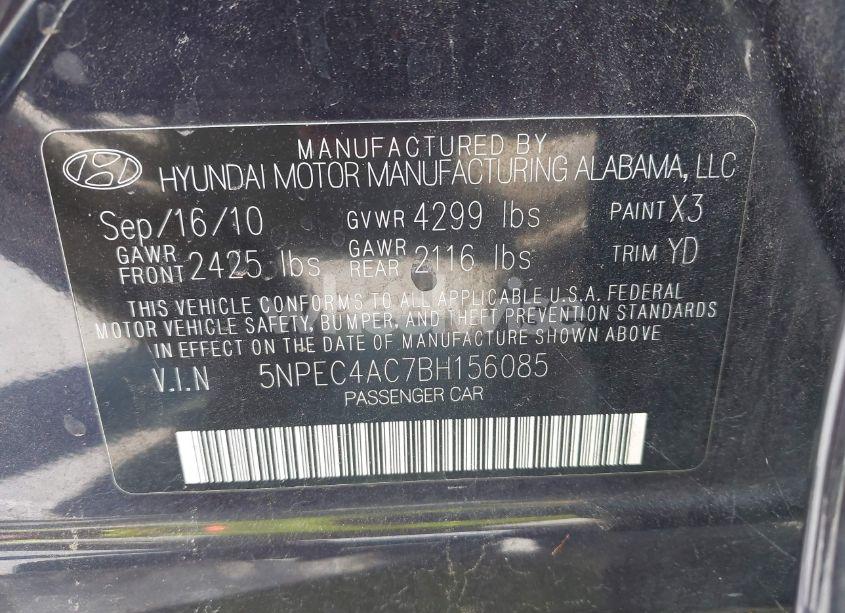 Photo 9 of 2011 Hyundai Sonata LIMITED (VIN 5NPEC4AC7BH156085)