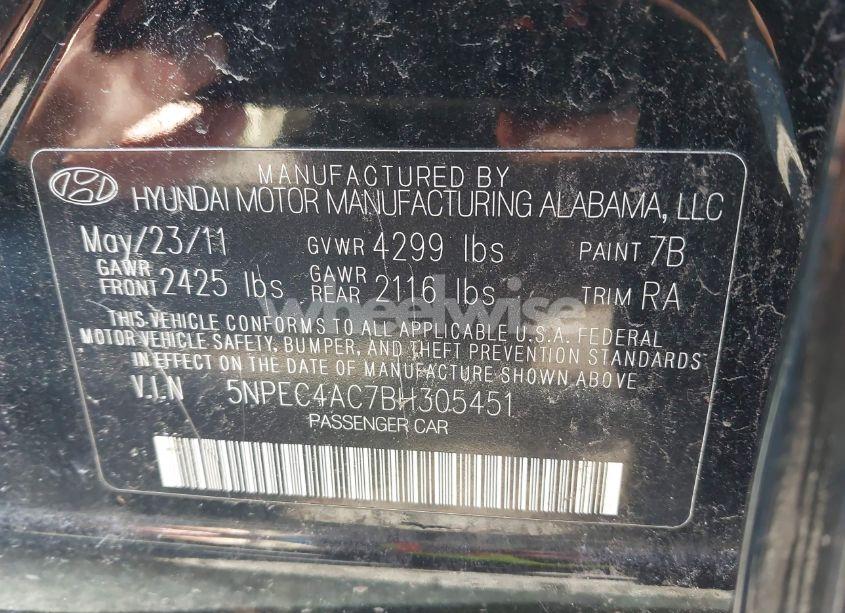 Photo 9 of 2011 Hyundai Sonata LIMITED (VIN 5NPEC4AC7BH305451)