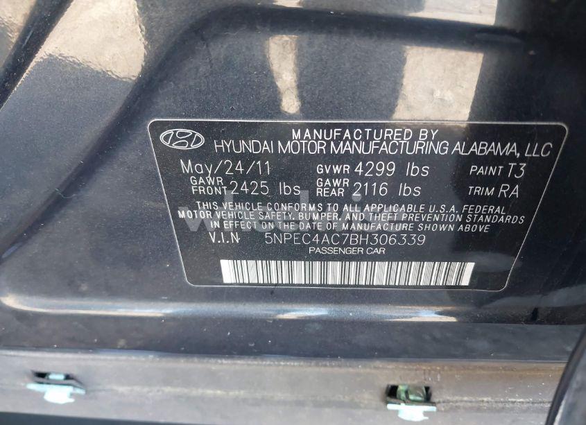 Photo 9 of 2011 Hyundai Sonata LIMITED (VIN 5NPEC4AC7BH306339)