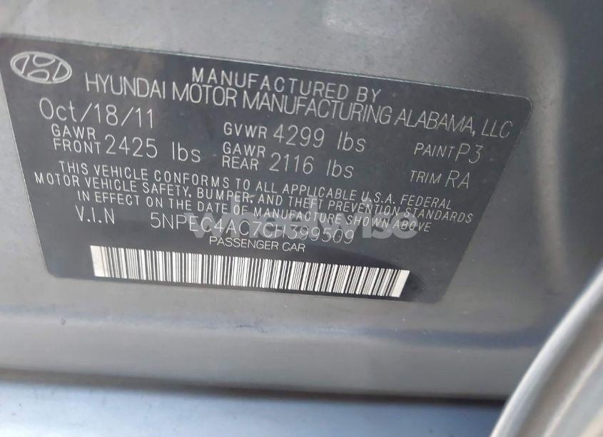 Photo 9 of 2012 Hyundai Sonata LIMITED (VIN 5NPEC4AC7CH399509)