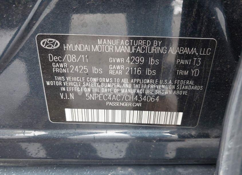 Photo 9 of 2012 Hyundai Sonata LIMITED (VIN 5NPEC4AC7CH434064)