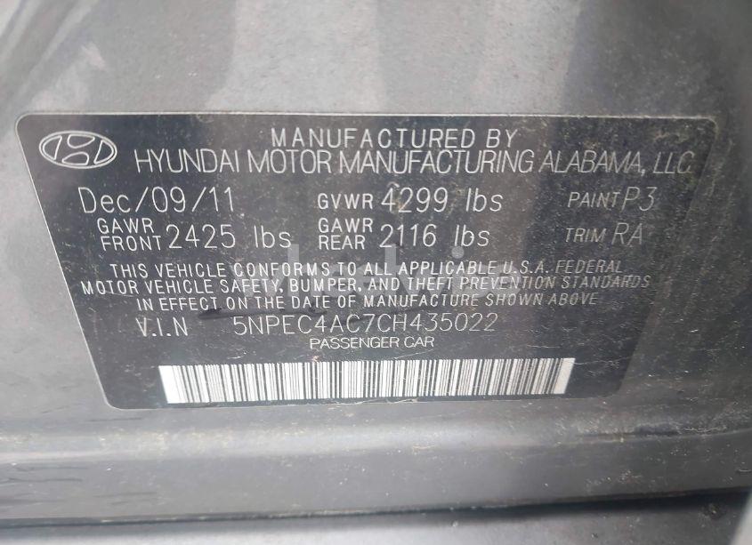 Photo 9 of 2012 Hyundai Sonata SE (VIN 5NPEC4AC7CH435022)