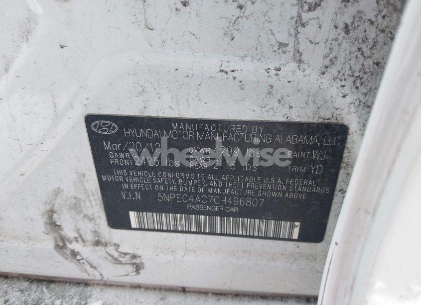 Photo 9 of 2012 Hyundai Sonata LIMITED (VIN 5NPEC4AC7CH496807)