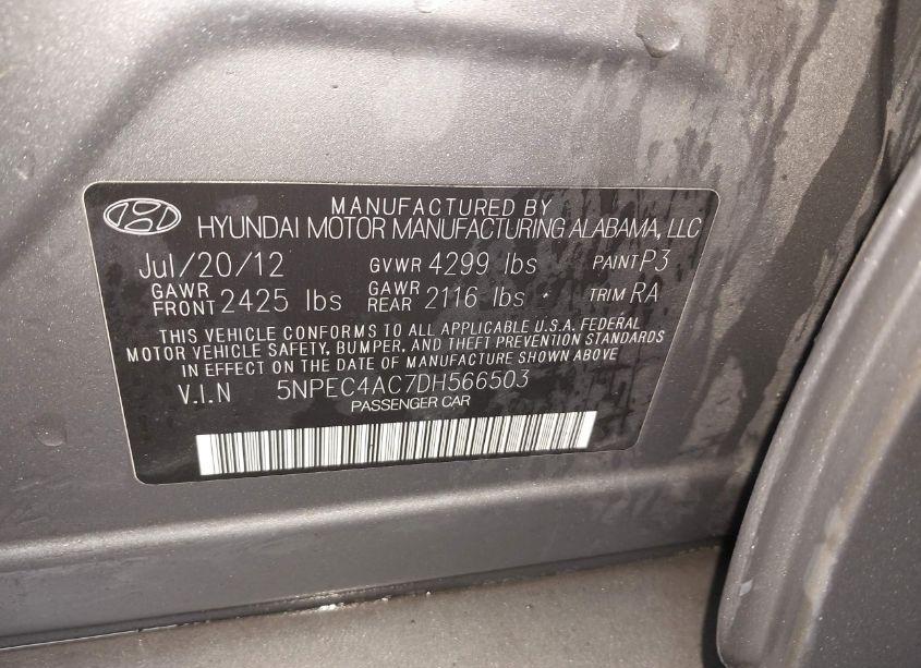 Photo 9 of 2013 Hyundai Sonata LIMITED (VIN 5NPEC4AC7DH566503)