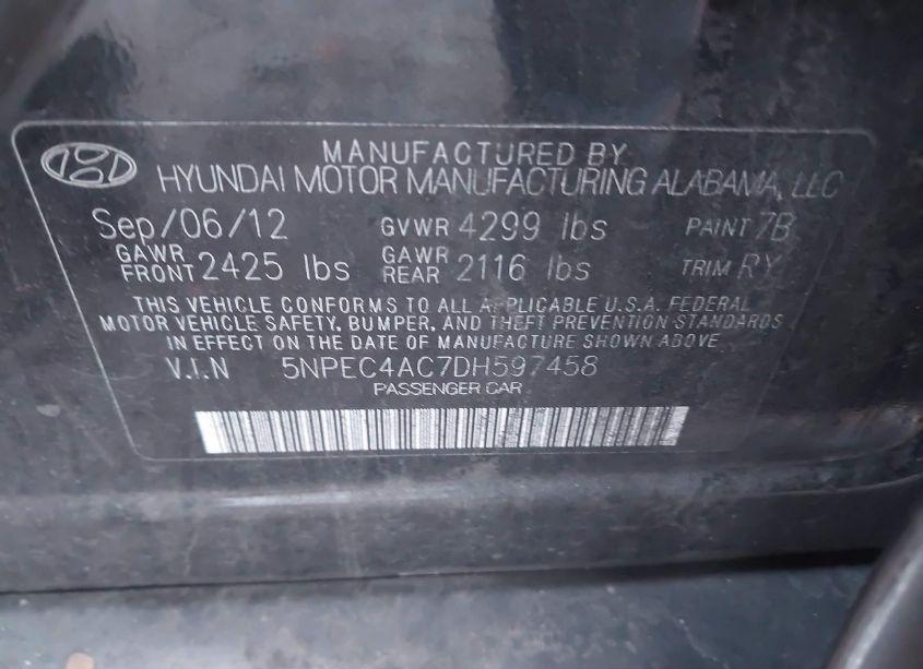 Photo 9 of 2013 Hyundai Sonata LIMITED (VIN 5NPEC4AC7DH597458)