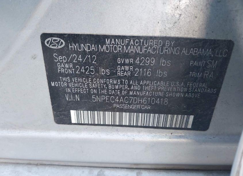 Photo 9 of 2013 Hyundai Sonata LIMITED (VIN 5NPEC4AC7DH610418)