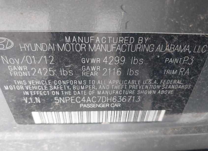 Photo 9 of 2013 Hyundai Sonata SE/LIMITED (VIN 5NPEC4AC7DH636713)