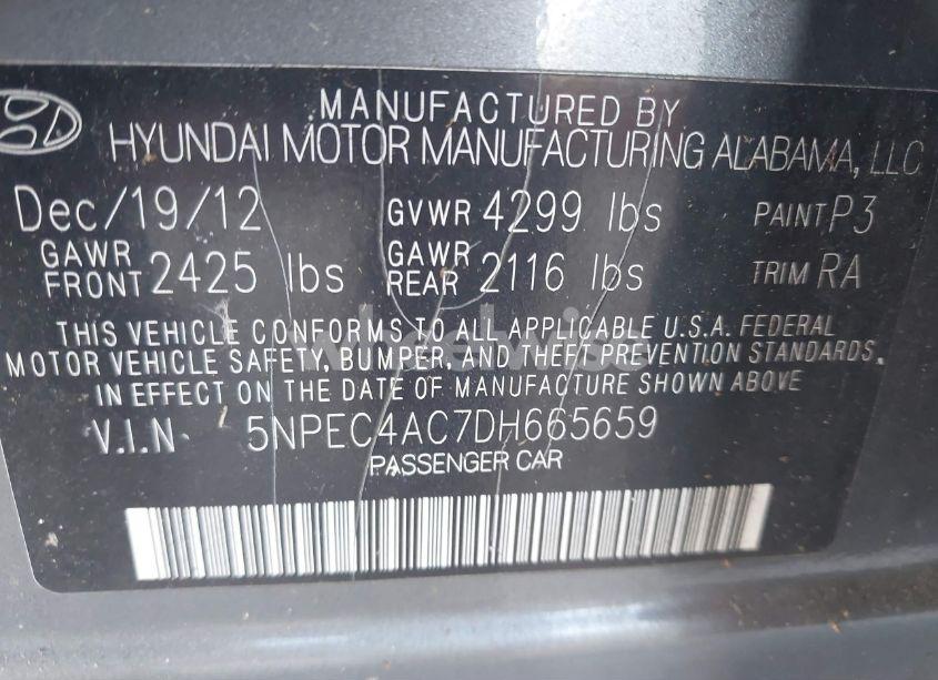 Photo 9 of 2013 Hyundai Sonata SE (VIN 5NPEC4AC7DH665659)