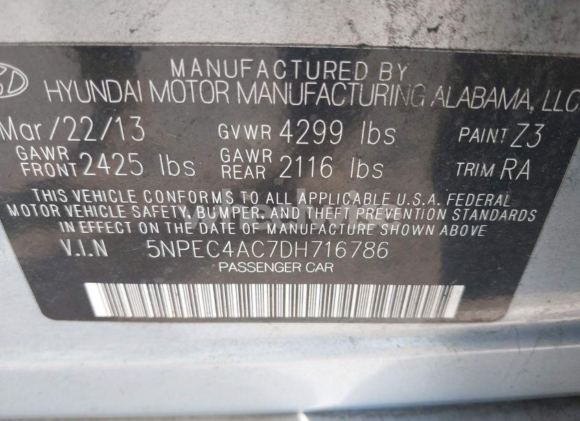 Photo 9 of 2013 Hyundai Sonata LIMITED (VIN 5NPEC4AC7DH716786)