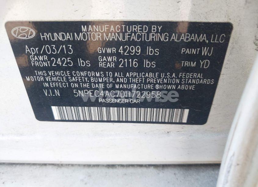 Photo 9 of 2013 Hyundai Sonata LIMITED (VIN 5NPEC4AC7DH722958)
