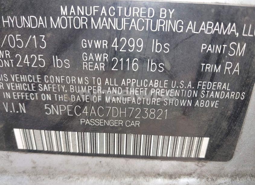 Photo 9 of 2013 Hyundai Sonata SE (VIN 5NPEC4AC7DH723821)