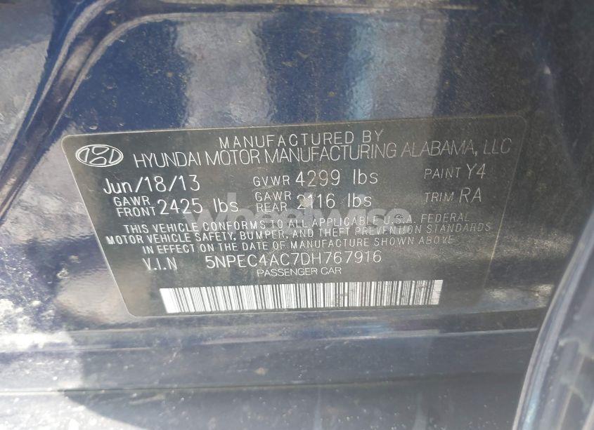Photo 9 of 2013 Hyundai Sonata SE (VIN 5NPEC4AC7DH767916)