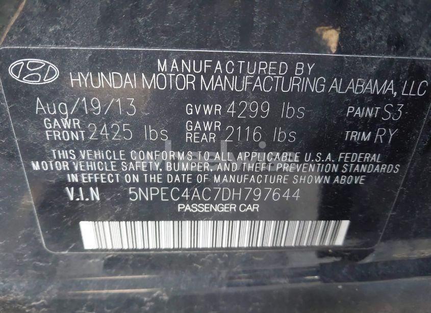 Photo 9 of 2013 Hyundai Sonata SE (VIN 5NPEC4AC7DH797644)