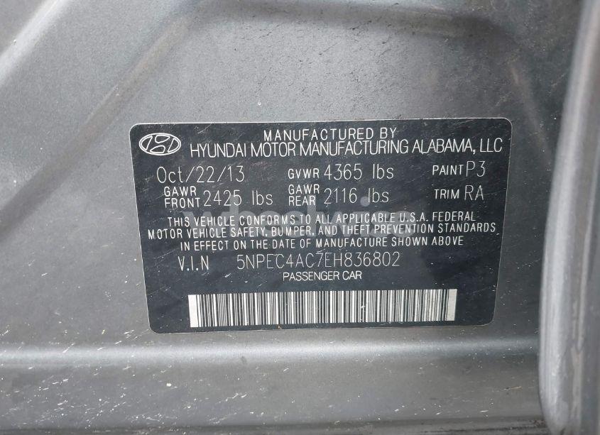 Photo 9 of 2014 Hyundai Sonata SE (VIN 5NPEC4AC7EH836802)