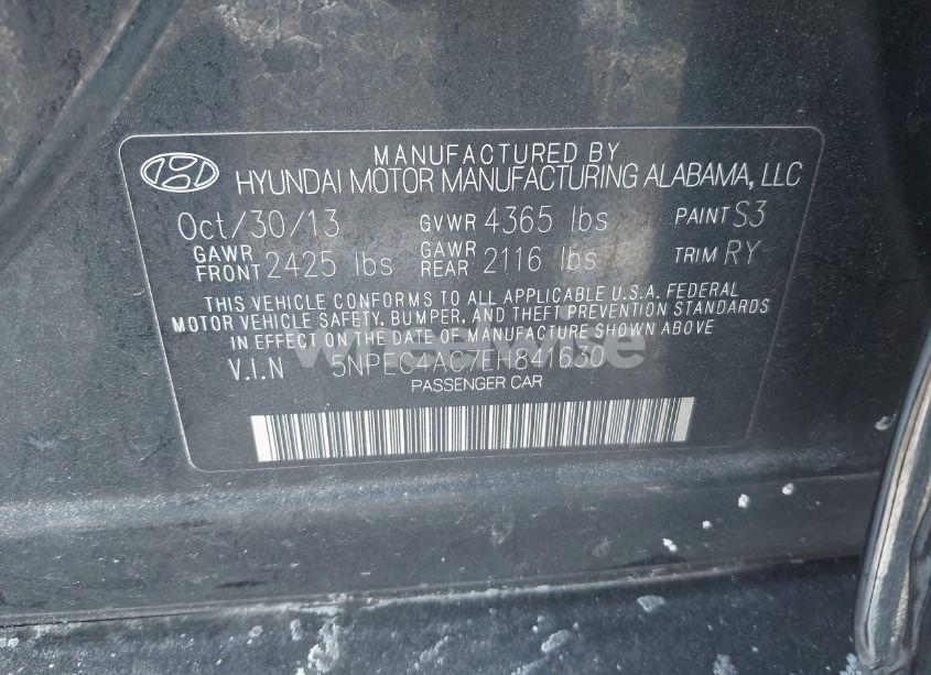 Photo 9 of 2014 Hyundai Sonata SE (VIN 5NPEC4AC7EH841630)