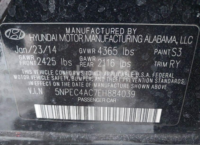 Photo 9 of 2014 Hyundai Sonata SE (VIN 5NPEC4AC7EH884039)