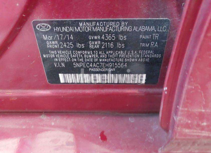 Photo 9 of 2014 Hyundai Sonata LIMITED (VIN 5NPEC4AC7EH915564)