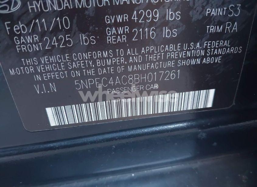 Photo 9 of 2011 Hyundai Sonata LIMITED (VIN 5NPEC4AC8BH017261)