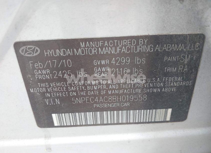 Photo 9 of 2011 Hyundai Sonata LIMITED (VIN 5NPEC4AC8BH019558)