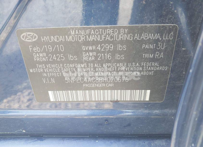 Photo 9 of 2011 Hyundai Sonata LIMITED (VIN 5NPEC4AC8BH020676)