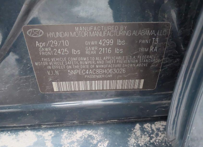 Photo 9 of 2011 Hyundai Sonata SE (VIN 5NPEC4AC8BH063026)