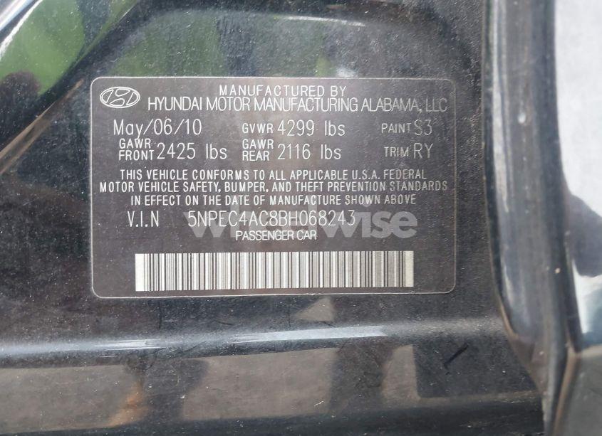 Photo 9 of 2011 Hyundai Sonata SE (VIN 5NPEC4AC8BH068243)