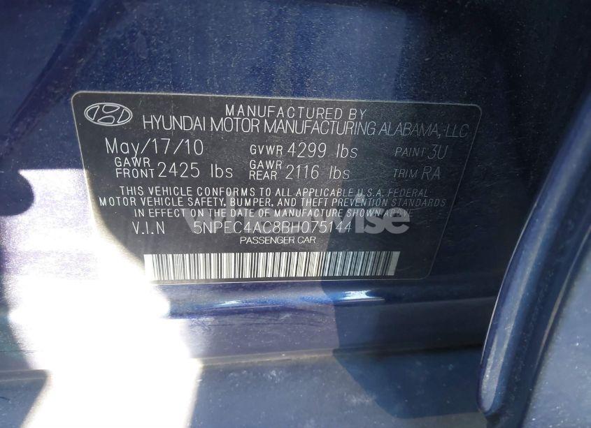 Photo 9 of 2011 Hyundai Sonata SE (VIN 5NPEC4AC8BH075144)