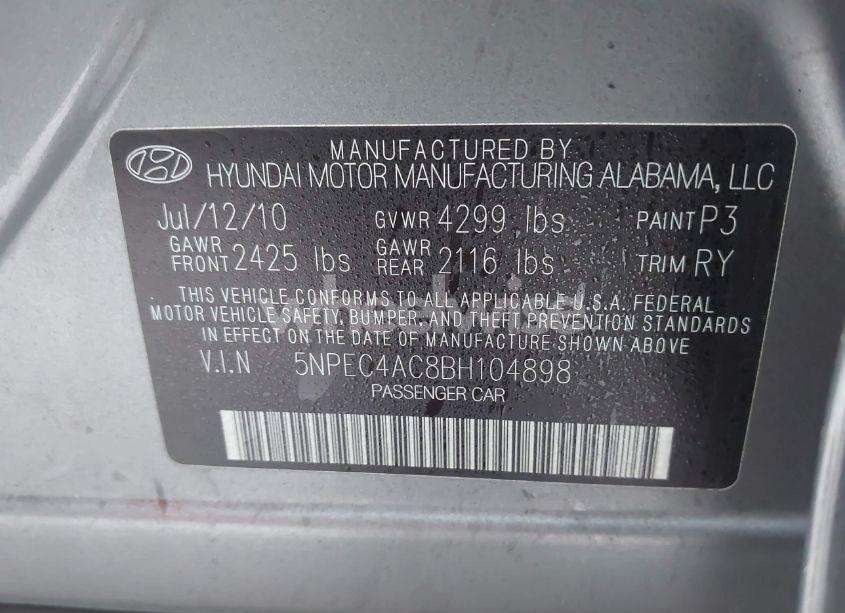 Photo 9 of 2011 Hyundai Sonata LIMITED (VIN 5NPEC4AC8BH104898)
