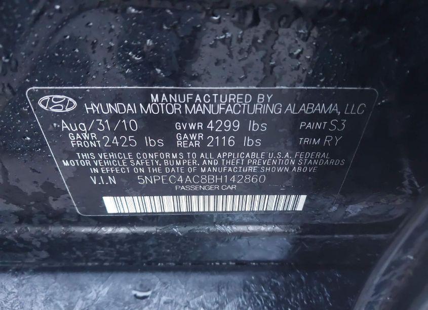 Photo 9 of 2011 Hyundai Sonata SE (VIN 5NPEC4AC8BH142860)