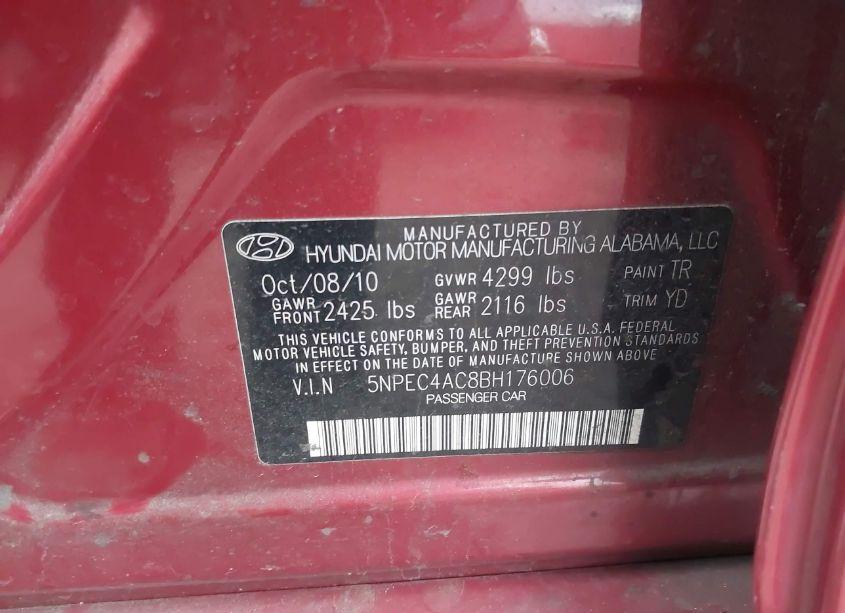 Photo 9 of 2011 Hyundai Sonata LIMITED (VIN 5NPEC4AC8BH176006)