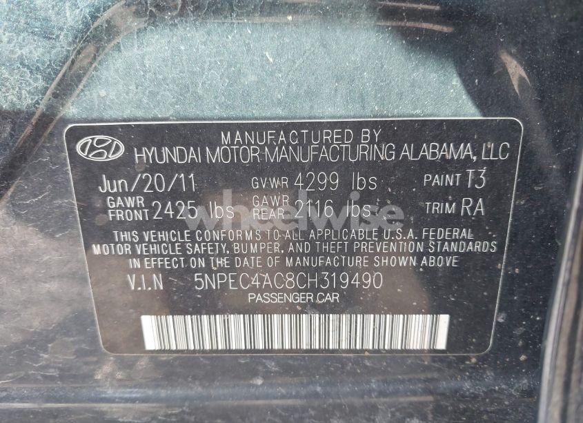 Photo 9 of 2012 Hyundai Sonata LIMITED (VIN 5NPEC4AC8CH319490)