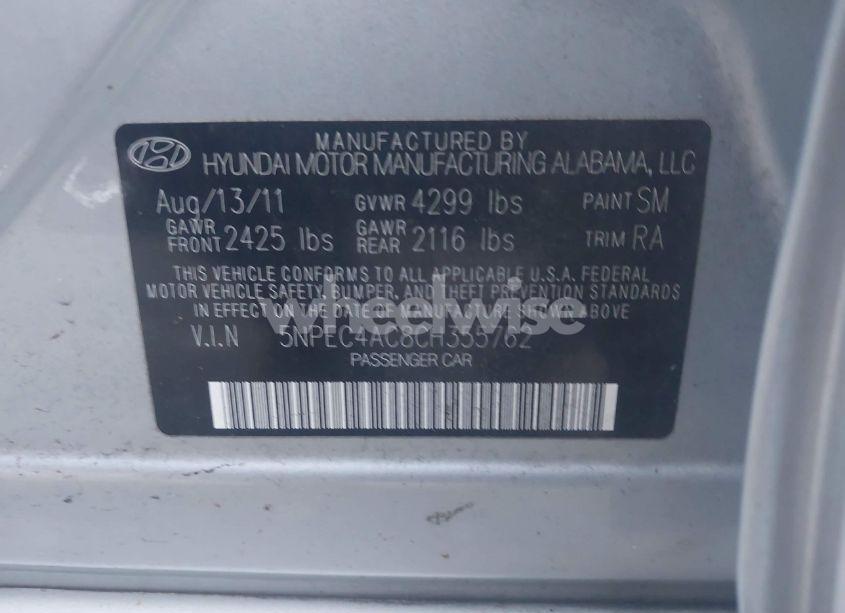 Photo 9 of 2012 Hyundai Sonata LIMITED (VIN 5NPEC4AC8CH355762)